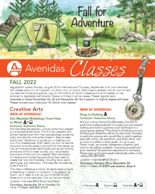 First page of Avenidas PDF class listing for Fall 2022