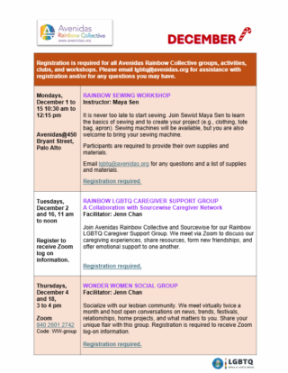 December Avenidas Rainbow Collective Activities (PDF)