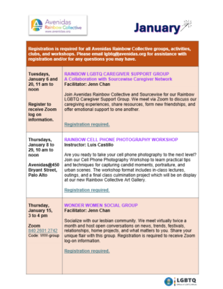 January Avenidas Rainbow Collective Activities (PDF)